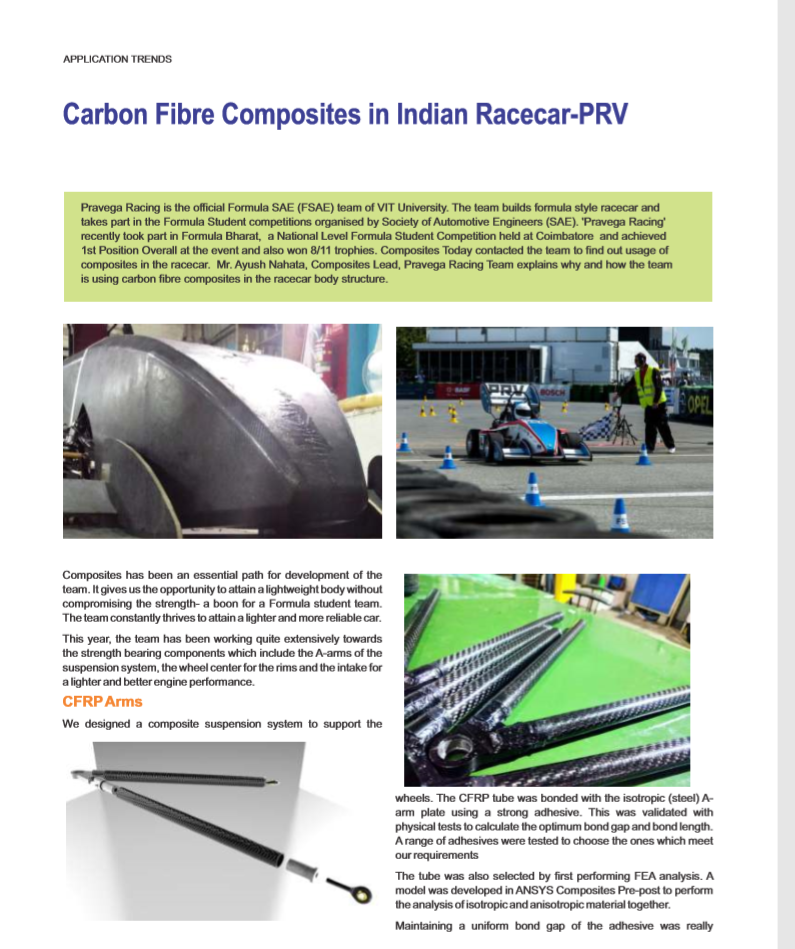 Carbon Fibre Composites in Indian Racecar-PRV