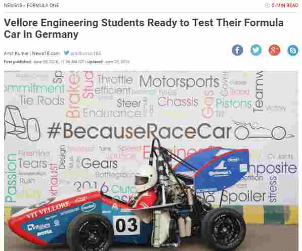 Vellore Engineering Students Ready to Test Their Formula Car in Germany